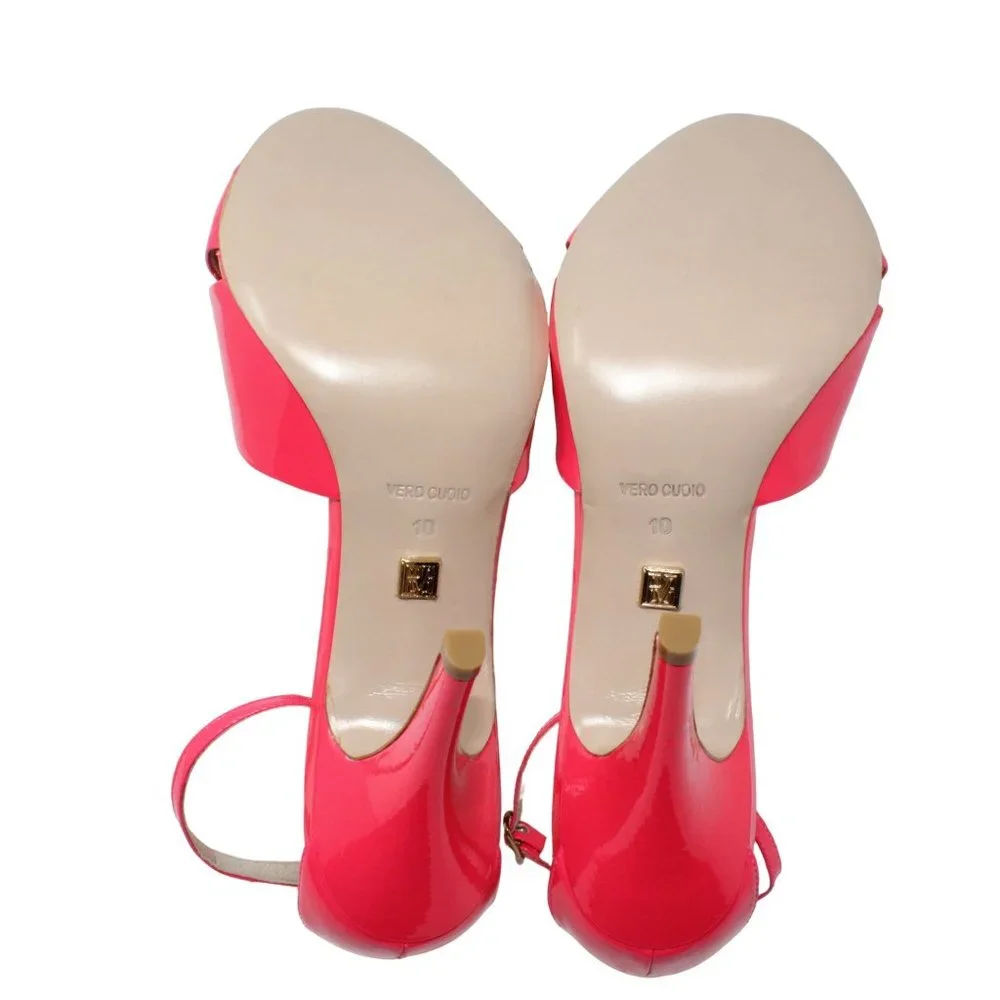 Pour LA Victoire Kalinda Pink Patent Leather Open Toe Ankle Strap Stiletto Heels - Picture 10 of 12